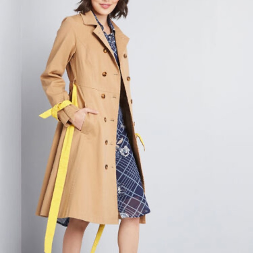 Modcloth Tan Trench Coat with Yellow Accents